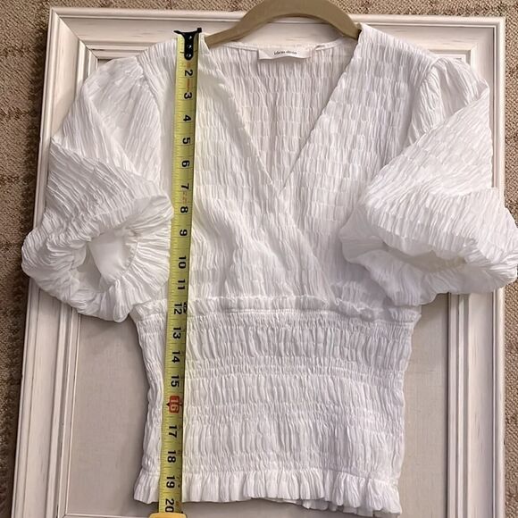 Idem Ditto white gauzy boho V neck with Puffed sleeves S - Picture 5 of 13